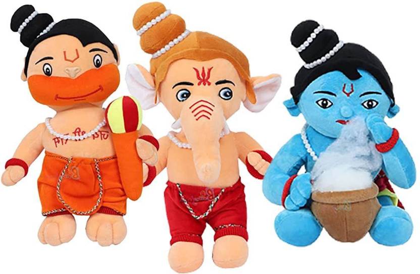 TISHYAM Hanuman Ganesha Krishna Soft Toy For Kids Pack 2 28 cm