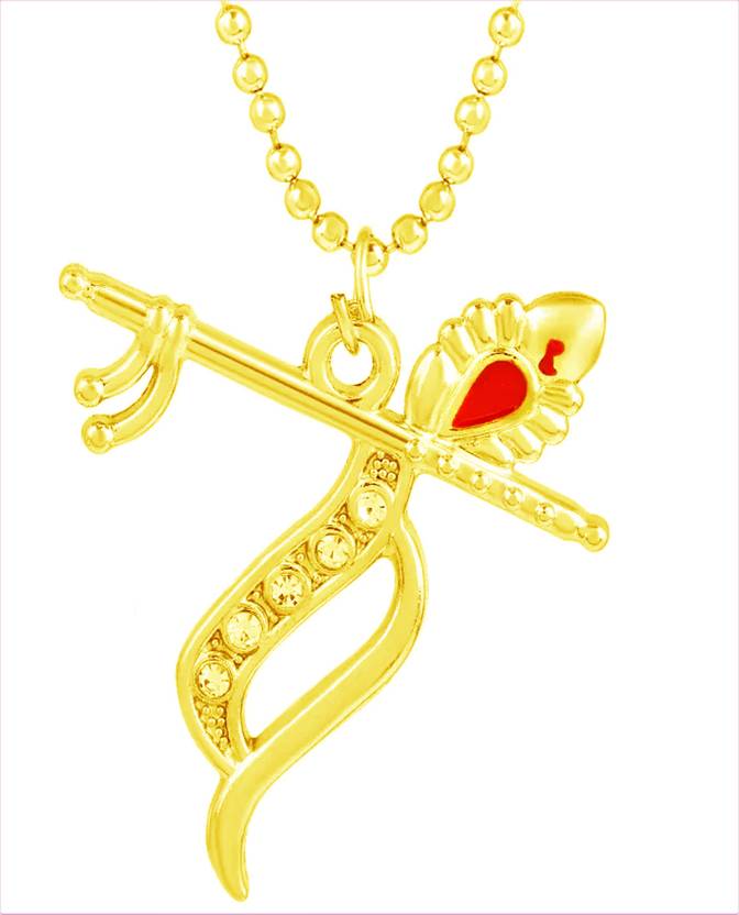 ANVIKA Krishna Flute Religious Unisex Pendent Chain With Slim Golden Chain Brass Brass Locket