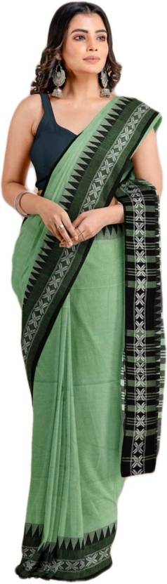 AjoyDas Woven, Geometric Print, Striped Handloom Cotton Silk Saree