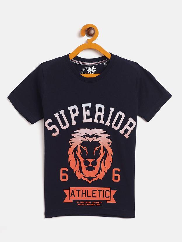 DUKE Boys Typography, Printed Cotton Blend Regular T Shirt
