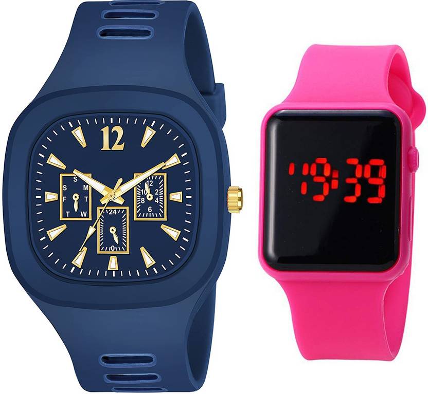 Trustfy Square Dial Analog and digital Silicon Strap Designer Watch for