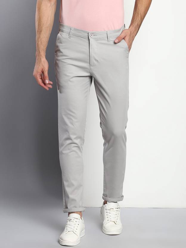 Dennis Lingo Men Tapered Grey Cotton Blend Trousers