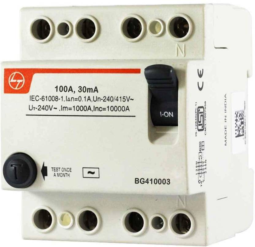 L&T RCCB 4 Pole 100 AMP/30mA 240 V Residual Current Circuit Breaker ISI ...