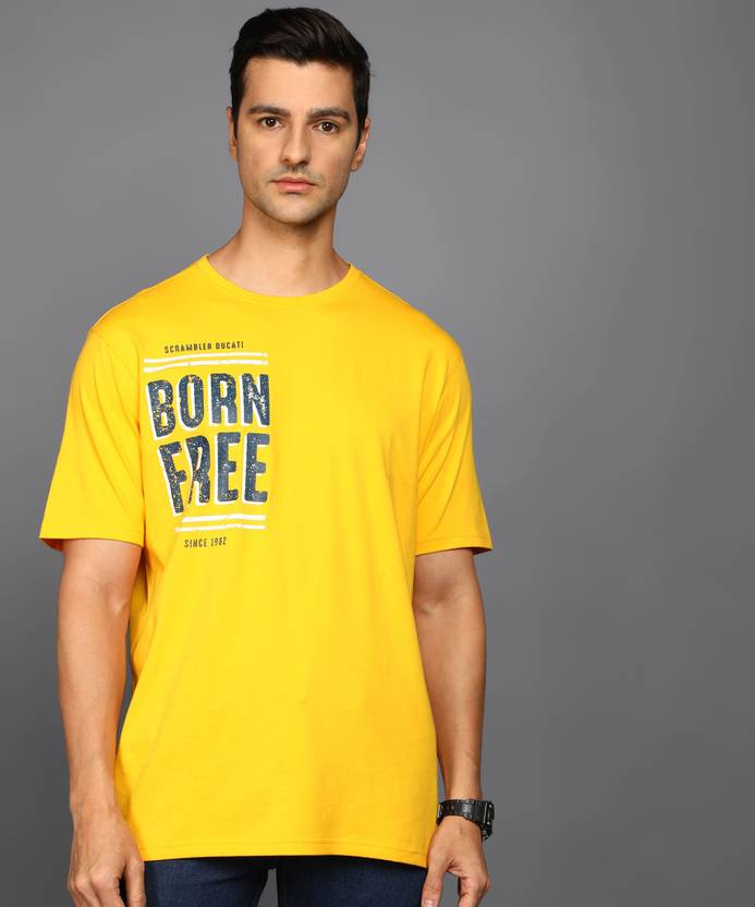 DUCATI Men Printed Round Neck Cotton Blend Yellow T-Shirt