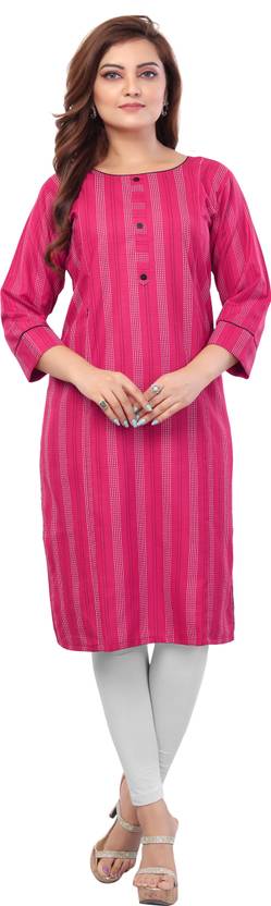 B2Fashion Striped Cotton Blend Straight Kurta for Women