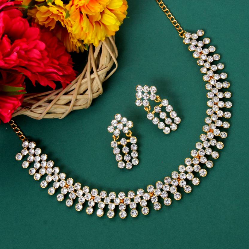 Atasi International Alloy Rhodium Gold, White Jewel Set
