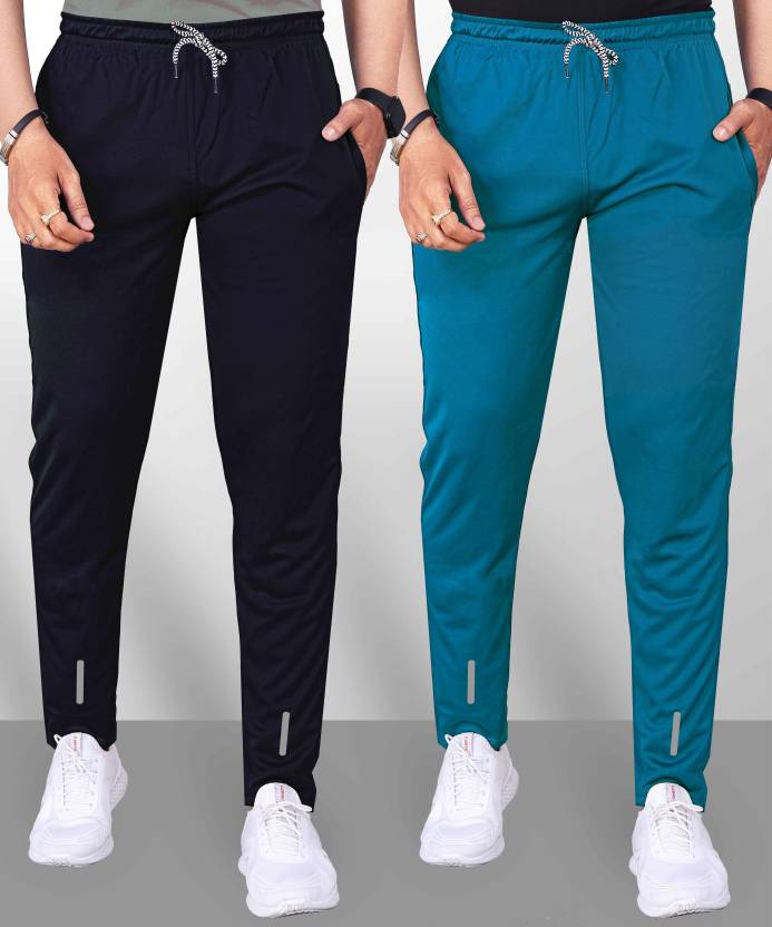 QFABRIX Pack of 2 Men Solid Black, Light Blue Track Pants at Best Price