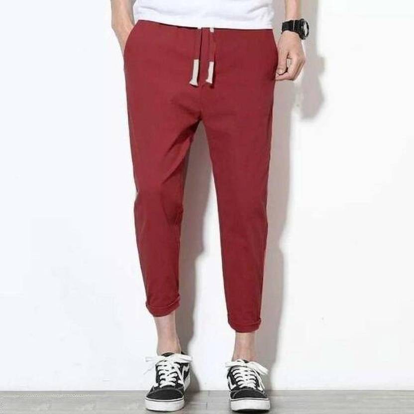 AMFABRICS Men Solid Maroon Track Pants
