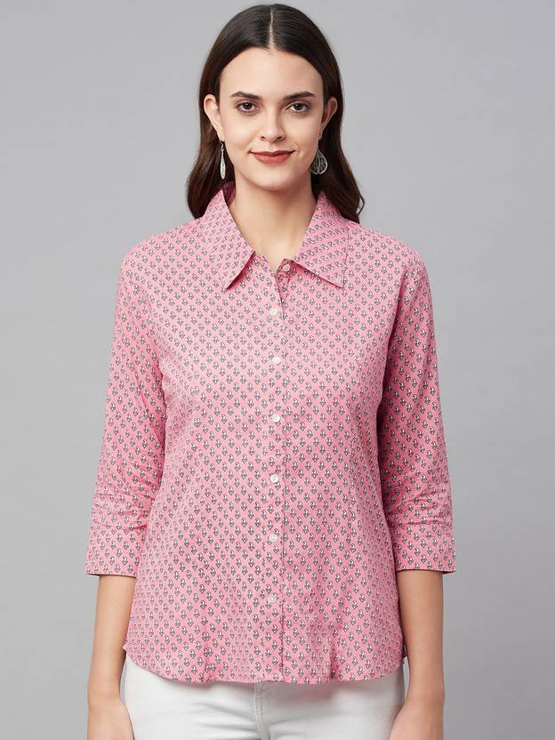DIVENA Women Printed Casual Pink Shirt