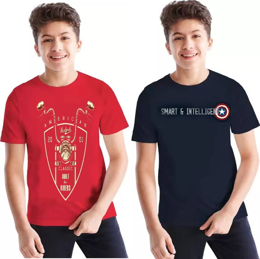 [Sizes 3 – 4 Years, 4 – 5 Years, 8 – 9 Years] FTC Bazar Boys Printed Cotton Blend T Shirt  (Multicolor, Pack of 2)
