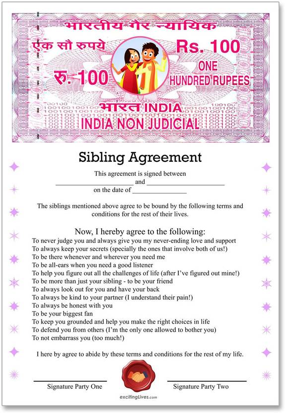 Exciting Lives Siblings Agreement/Brother-Sister Agreement Greeting Card Price in India - Buy ...