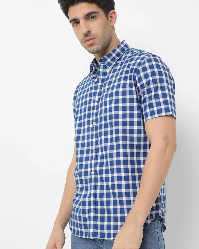INDIAN TERRAIN Men Checkered Casual Blue Shirt Buy INDIAN TERRAIN Men Checkered Casual Blue