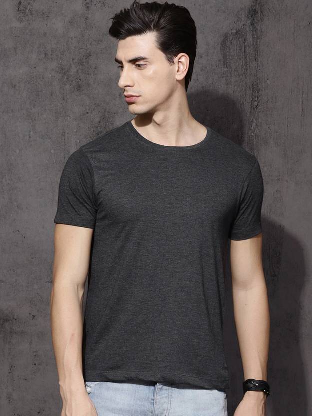 Ddaspration Men Solid Round Neck Cotton Blend Grey T-Shirt