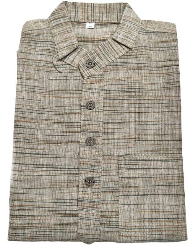 anadiya Men Solid Khadi Cotton Straight Kurta (Grey)