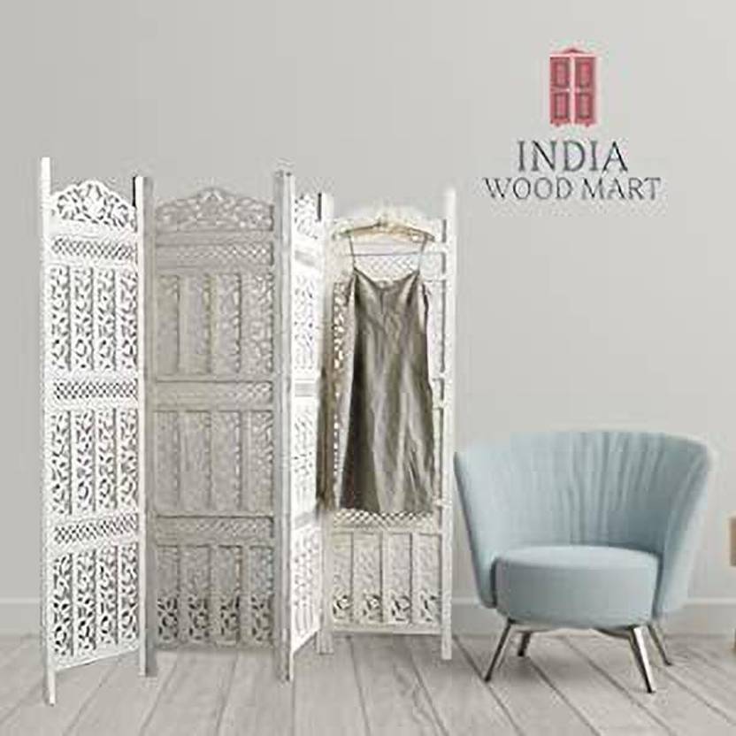 India wood mart Wooden Room Divider 3 Panel White Design Partition