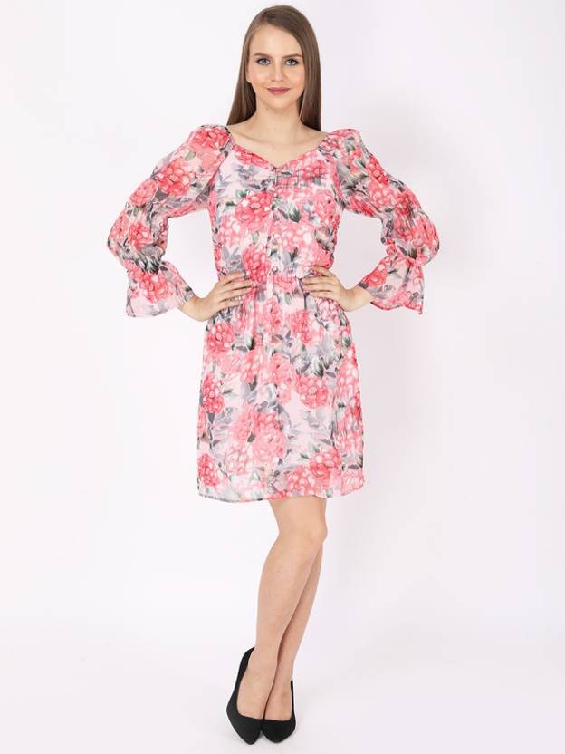 Jakanary Women Fit and Flare Pink Knee Length Dress