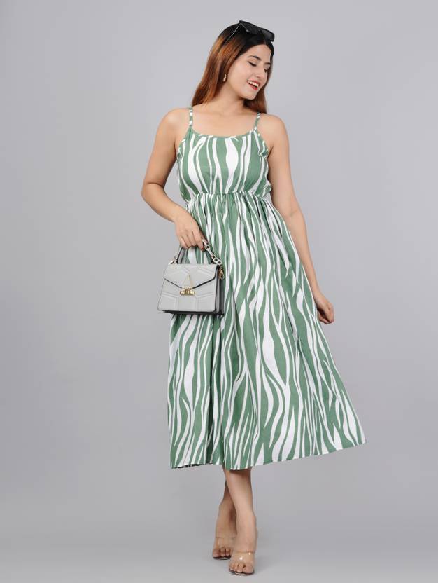 ASFEBRICS Women Fit and Flare Green Midi/Calf Length Dress