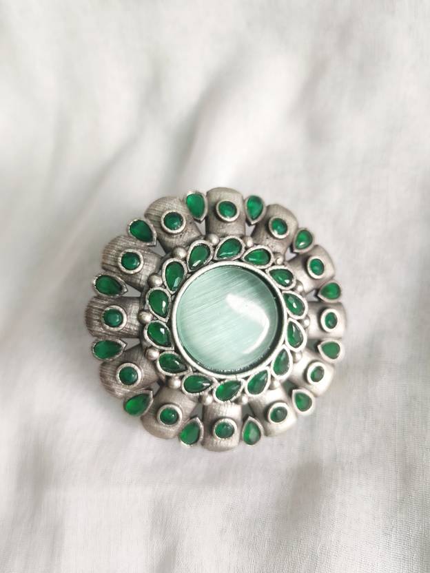 AVFASHION Brass Crystal NA, Silver Plated Ring