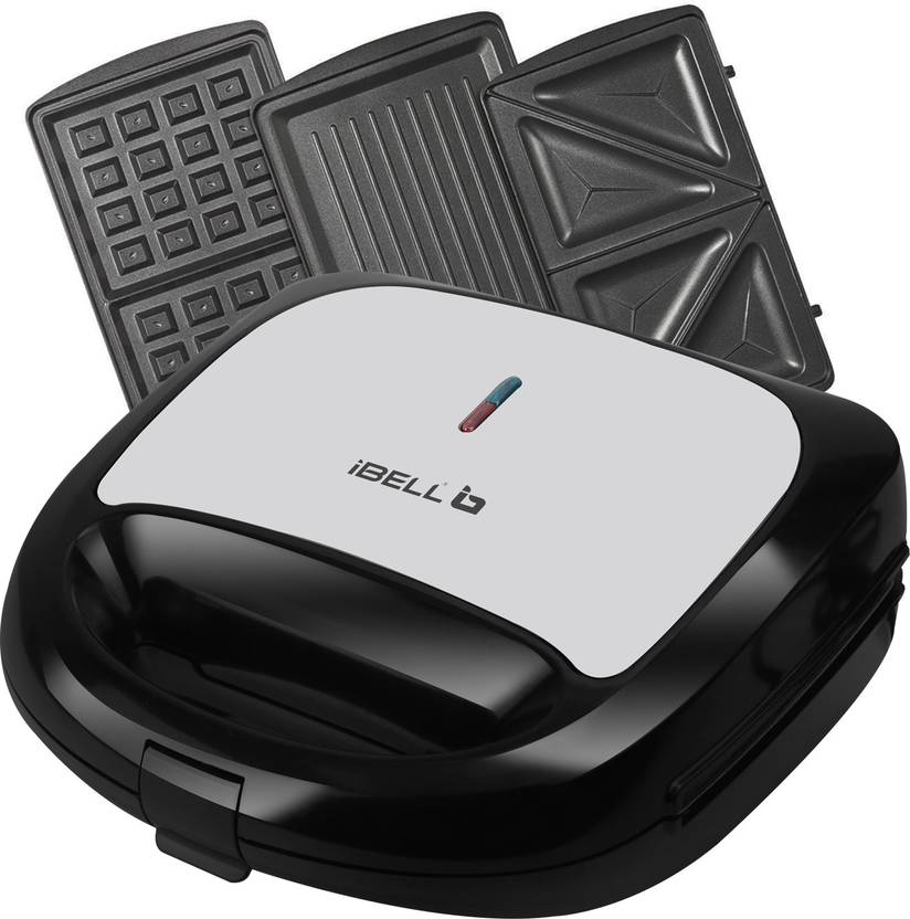 iBELL SM1301 Sandwich Maker 3 in 1, Detachable Plates for Toast, Waffle
