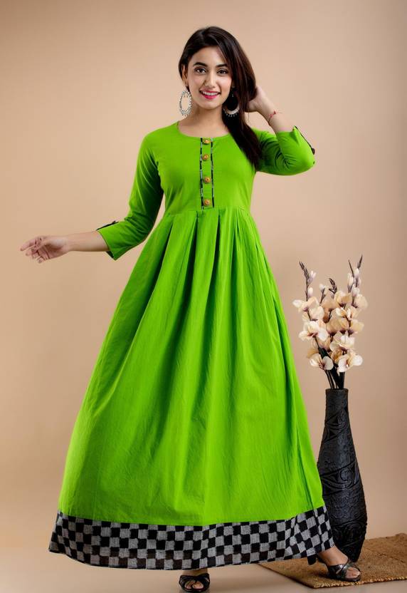 Wilshire Women Self Design Pure Cotton Anarkali Kurta  (Green)