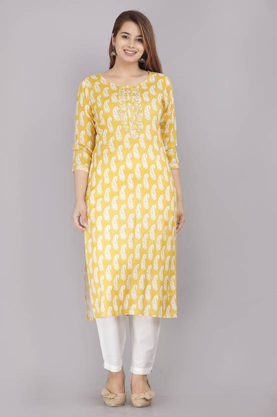 JC4U Embellished Pure Cotton Straight Kurta for Women