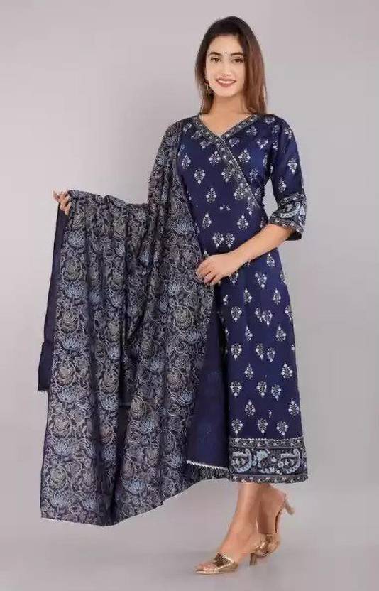 meenashion Pack of 2 Floral Print Viscose Rayon Gown Kurta for Women