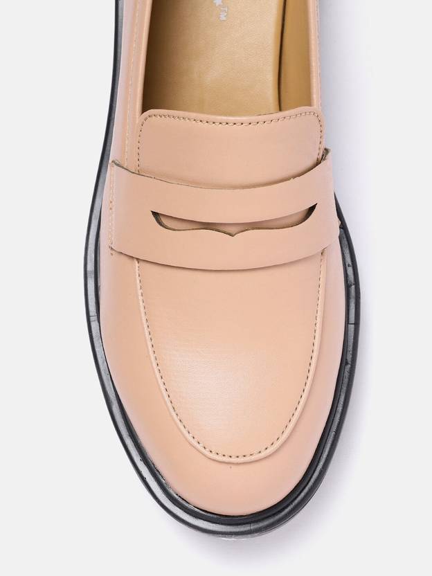 Roadster Women Peach-Coloured Solid Penny Loafers Loafers For Women  (Beige)