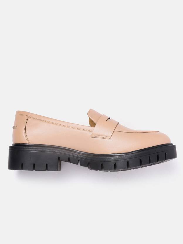 Roadster Women Peach-Coloured Solid Penny Loafers Loafers For Women  (Beige)