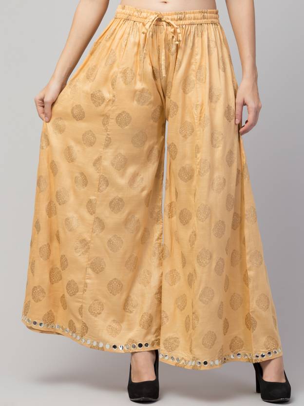 FamBee Women Flared Beige Viscose Rayon Trousers