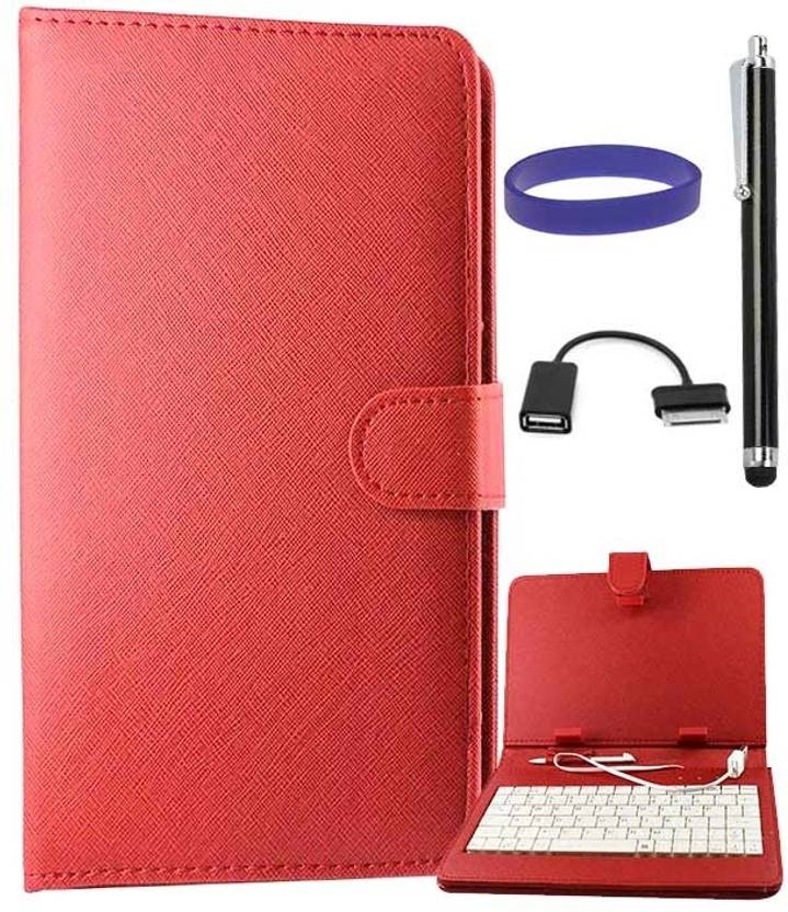DMG Keyboard Leather Book Cover Stand with USB for Lava Z7C+ (Connect