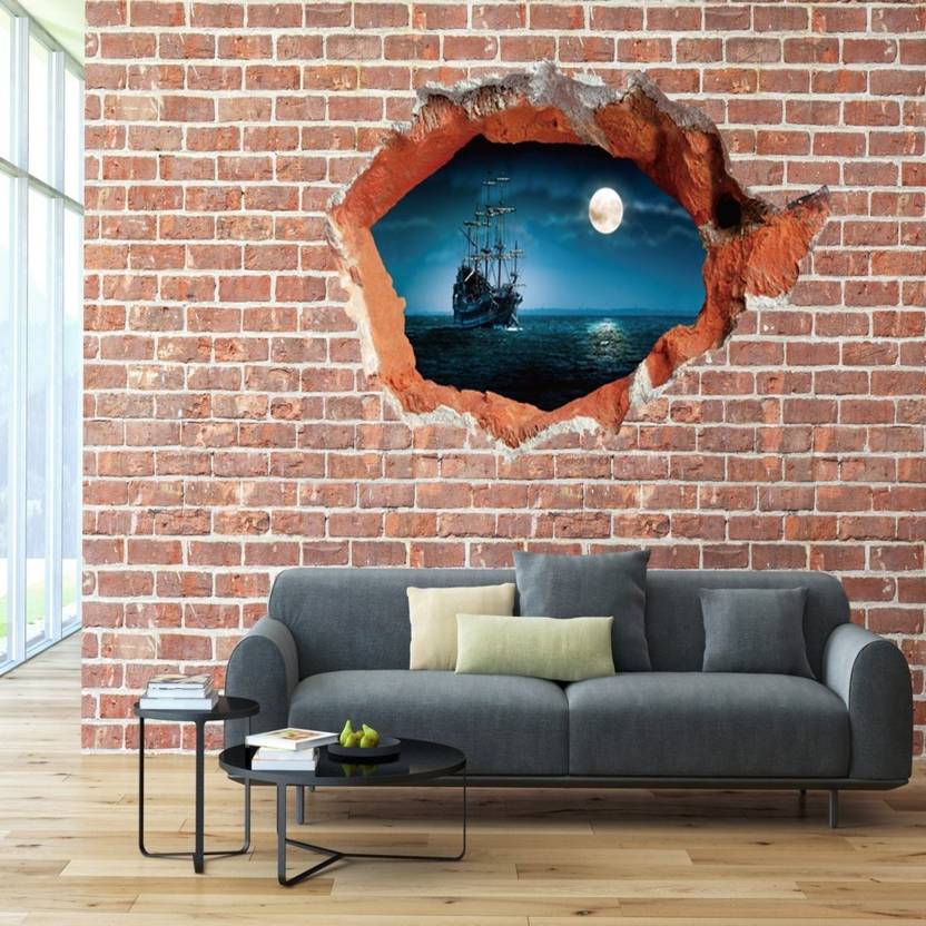 Aquire 120 cm 3D Ship Night Scene Cracked Wall Effect DIY Removable
