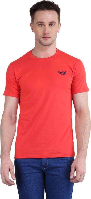 BRAVEZI Men Solid Round Neck Cotton Blend Red T-Shirt