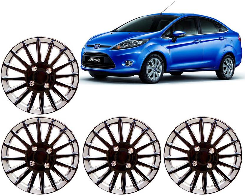 AUTO PEARL Premium Quality Car Full Caps Black and Silver 14 Inches For