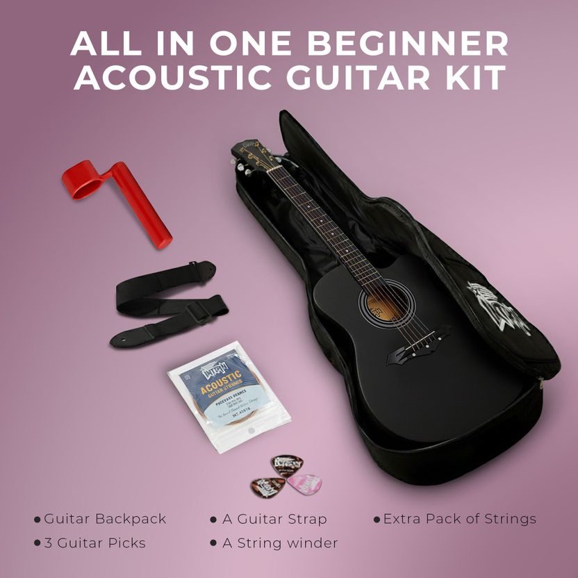 intern INT-38C-BK Acoustic Guitar Linden Wood Rosewood Right Hand...more - Image 2