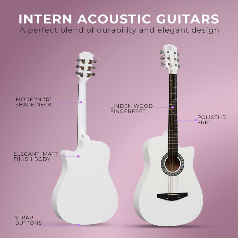 intern INT-38C-WH Acoustic Guitar Linden Wood - Image 4