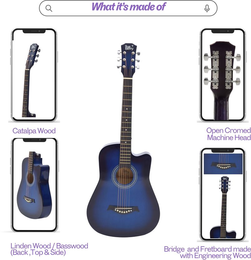 BLUEBERRY B-D38-Blue 38Inch Acoustic Guitar - Image 4