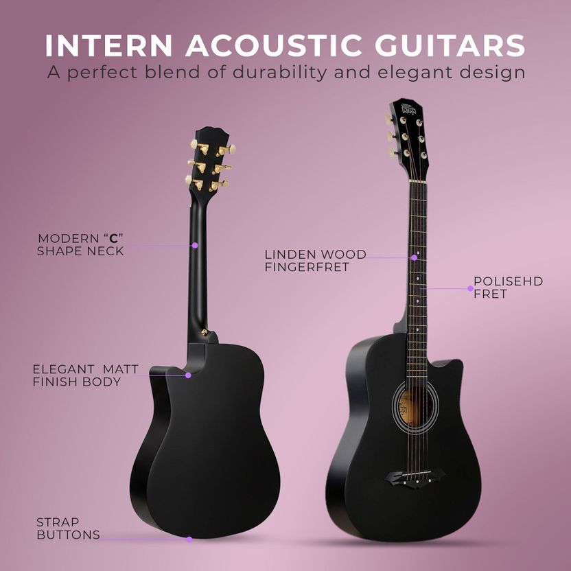 intern INT-38C-BK Acoustic Guitar Linden Wood Rosewood Right Hand...more - Image 4