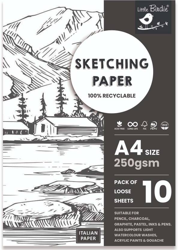 LITTLE BIRDIE Sketching Paper 250 GSM A4 Size Pack of 10 Sheets AR LB