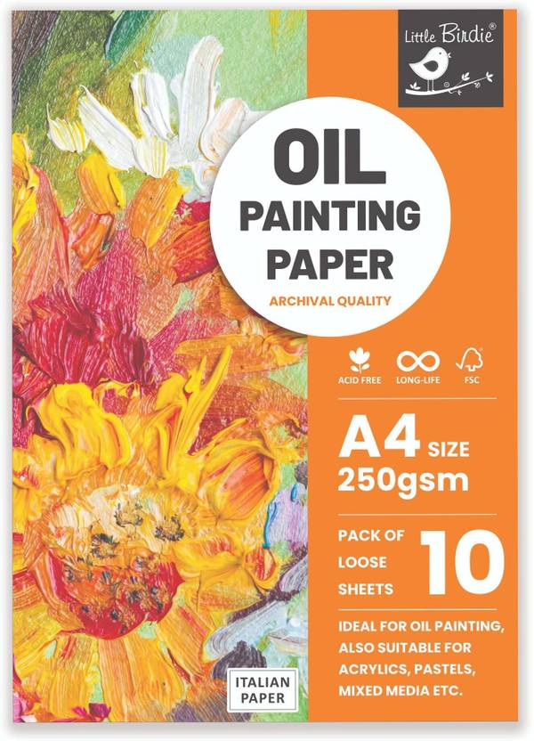 LITTLE BIRDIE Oil Painting Paper 250 GSM A4 Size Pack of 10 Sheets AR