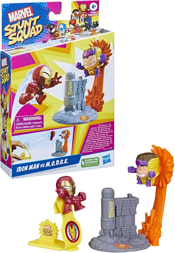 MARVEL Stunt Squad Iron Man vs. M.O.D.O.K. Playset, 1.5-Inch Super Hero Toys for Kids Multicolor
