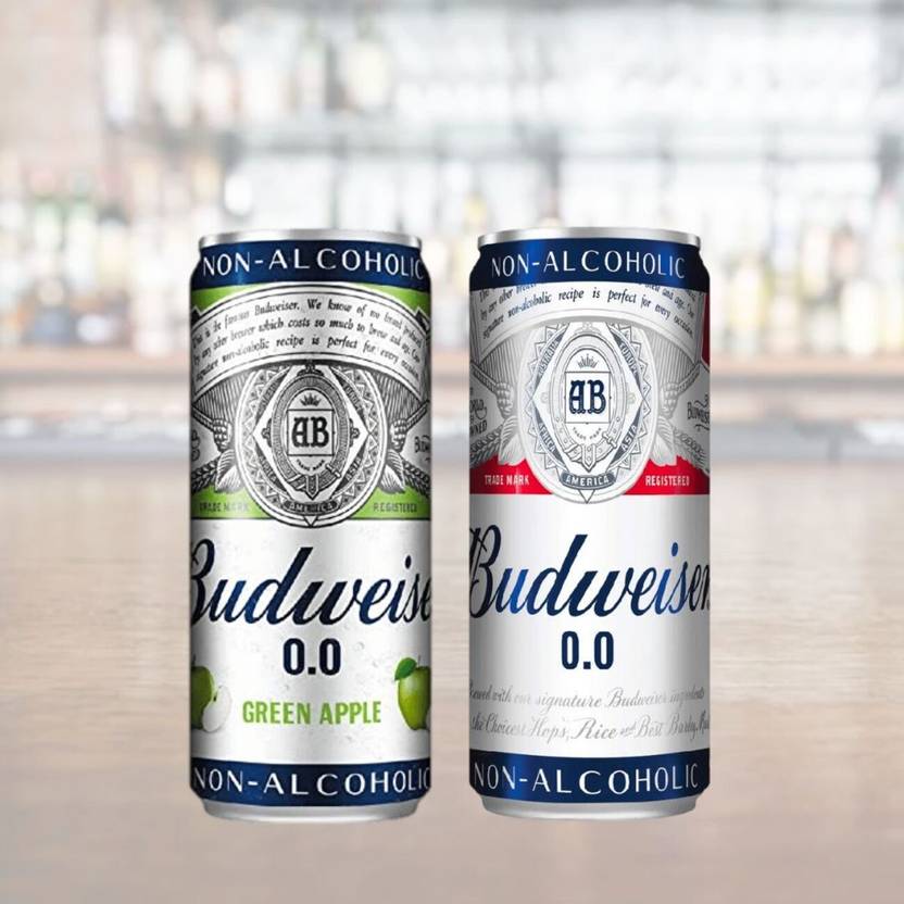 Budweiser Non Alcoholic Beer Can AND Non Alcoholic Green Apple Can