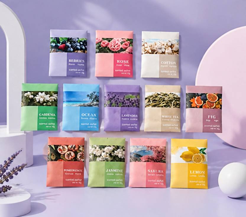 12 x 0.5 Units Radhe Rose, Jasmine, Lemon, Ocean, Blueberries, Lavender, Gardenia, Fig, Cotton, Sakura, White tea Potpourri Sachet Fragrance Pouch 24-12