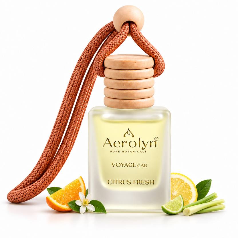 aerolyn Citrus Fresh Car Freshener Diffuser Aroma Pod Car Accessory – Glass Bottle, Wooden Cap 30 days Long Lasting Scent