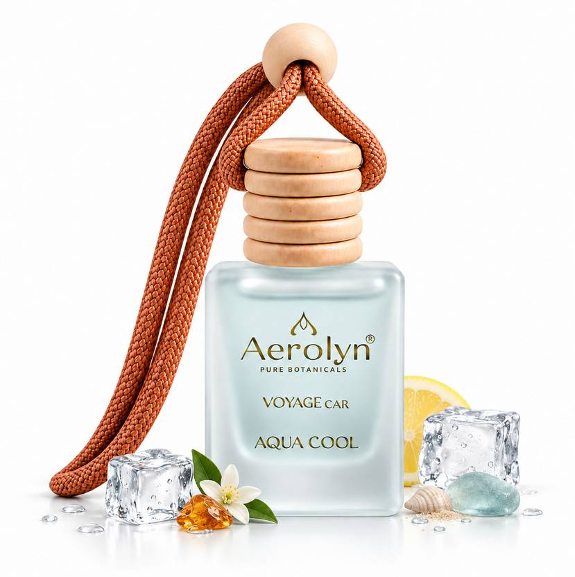 aerolyn Aqua cool Car Freshener Diffuser Essential Oil Car Perfume – Hanging Glass Bottle, Long Lasting Scent Alcohol-Free