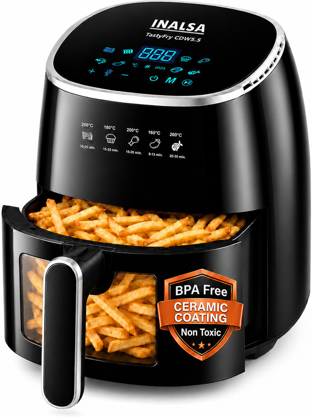 Inalsa Tasty Fry CDW 5.5,1600 W,Non-Toxic Ceramic-Coated Basket