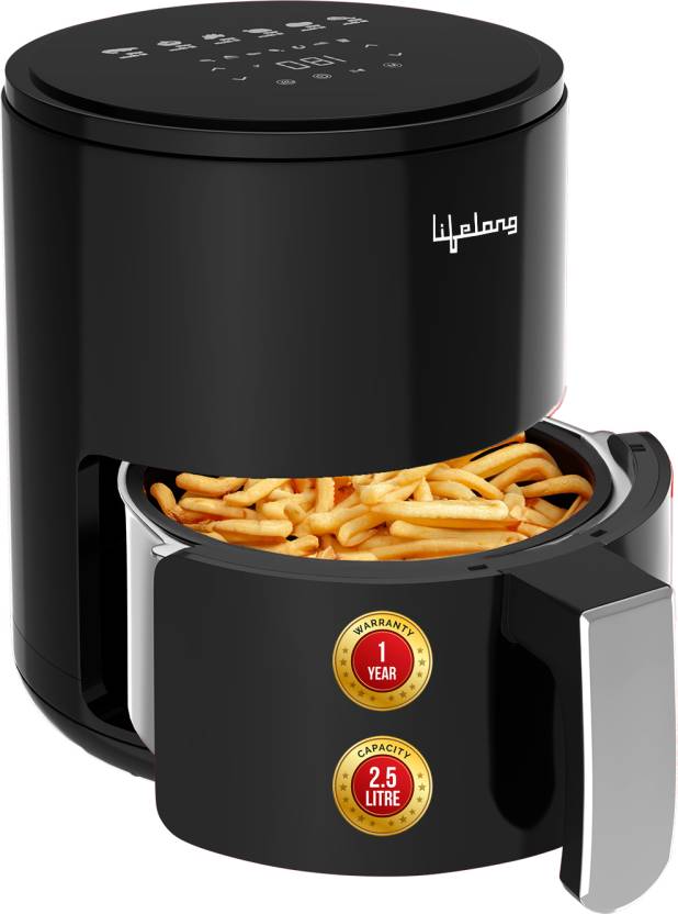 Lifelong LLHFD425 1000W with Hot Air Circulation Technology with Timer Selection & Adjustable Temperature Control | True Digital |Preset Menu |Uses upto 90% Less Oil |Fry, Grill, Roast, Reheat and Bake (Black) Air Fryer  (2.5 L)