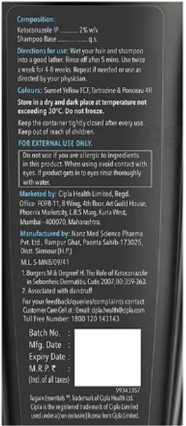 Cipla Tugain 2% Ketoconazole Anti-Dandruff Shampoo 100ml - Image 2