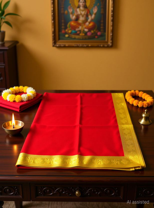 Bhakti Velvet Red Pooja Aasan 1 Meter - Image 2