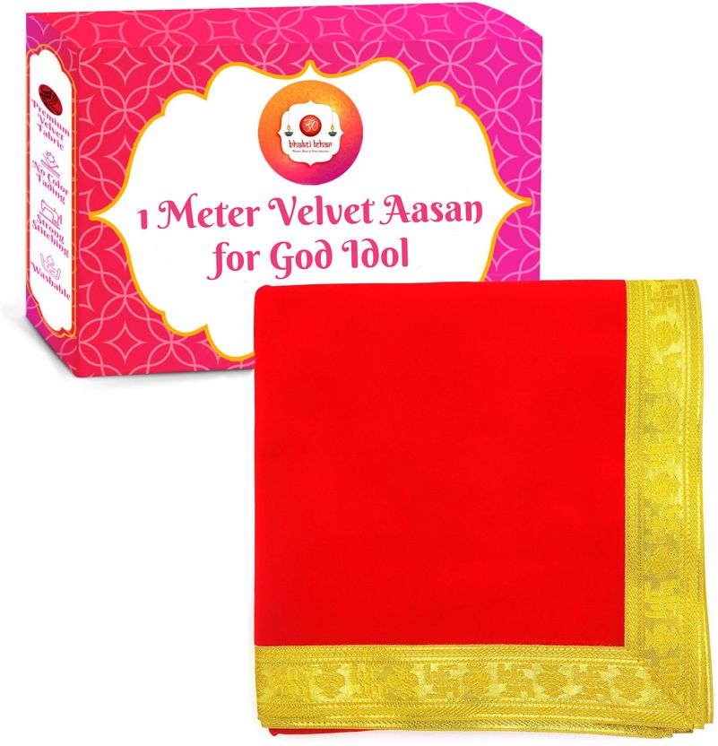 Bhakti Velvet Red Pooja Aasan 1 Meter - Image 4