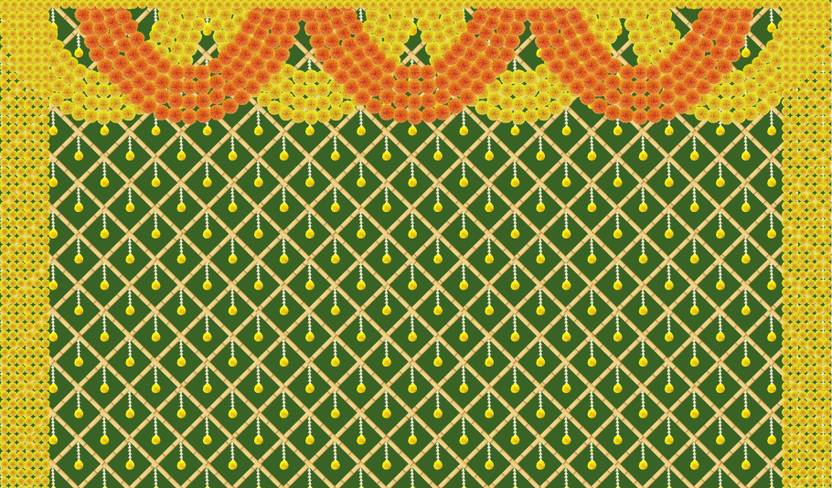 Ashvath Marigold flower With Bamboo Zigzag design Cloth (5Feet height & 8Feet width) Altar Cloth